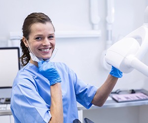 Dental hygienist smiles
